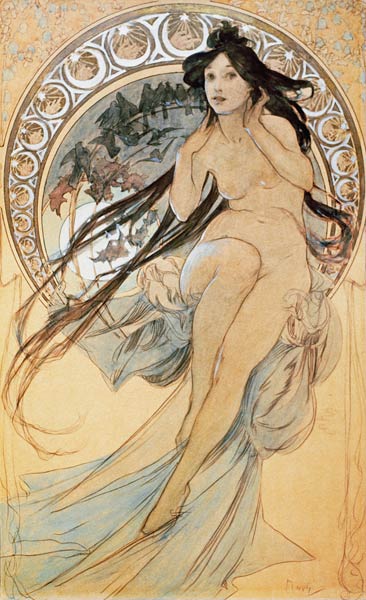 Die Musik, 1898. Aus der Serie ''Die Vier Kuenste''.  de Alphonse Mucha