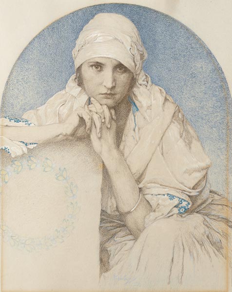 Portrait von Muchas Tochter Jaroslava (Jarca) de Alphonse Mucha