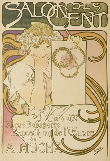 Plakat für die Ausstellung ''A. Mucha'' im ''Salon des Cent'' de Alphonse Mucha