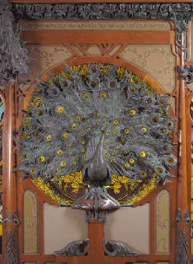 A peacock,  from the central panel of a mural from the Fouquet jewellers in Paris