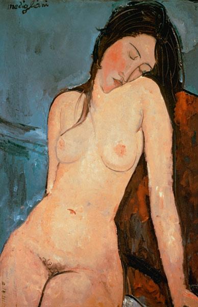 Detalle de una mujer desnuda sentada