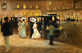 Evening town scene getting in the motor vehicles de Amedée Julien Marcel-Clement