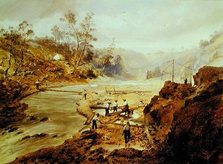'Fortyniners' washing gold from the Calaveres River, California de American School