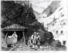 Gold and Silver Mining, Colorado - A Honey-Combed Mountain, from a drawing by Frenzeny and Tavernier