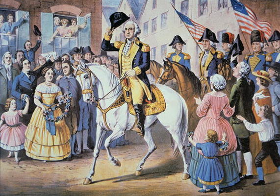 George Washington enters New York City 25 November, 1783 after the evacuation of British forces (col de American School, (19th century)