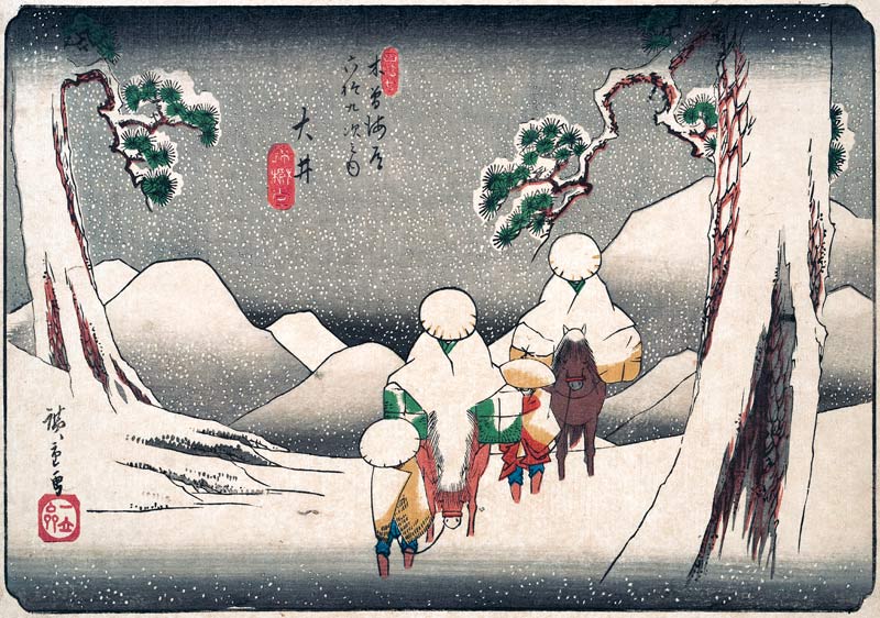 Travellers in the Snow at Oi de Ando oder Utagawa Hiroshige