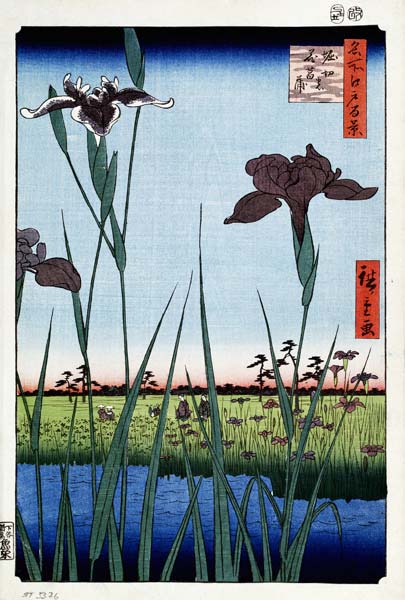 Irises en Horikiri (Cien vistas famosas de Edo) de Ando oder Utagawa Hiroshige