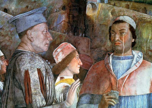 Marchese Ludovico Gonzaga III of Mantua (reigned 1444-78) greeting his son Cardinal Francesco Gonzag de Andrea Mantegna