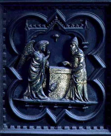 The Angel Announces to Zechariah, first panel of the South Doors of the Baptistery of San Giovanni de Andrea Pisano