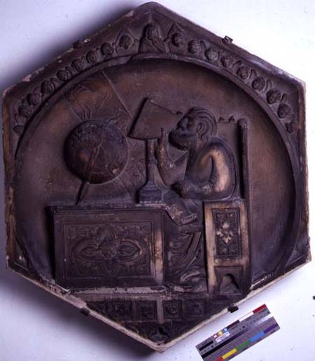 Astronomy, hexagonal decorative relief tile from a series depicting the liberal arts possibly based de Andrea Pisano