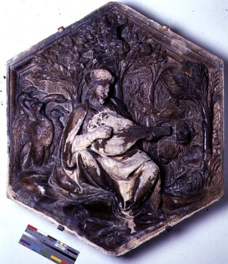 Poetry, hexagonal decorative relief tile from a series depicting the Seven Liberal Arts possibly bas de Andrea Pisano
