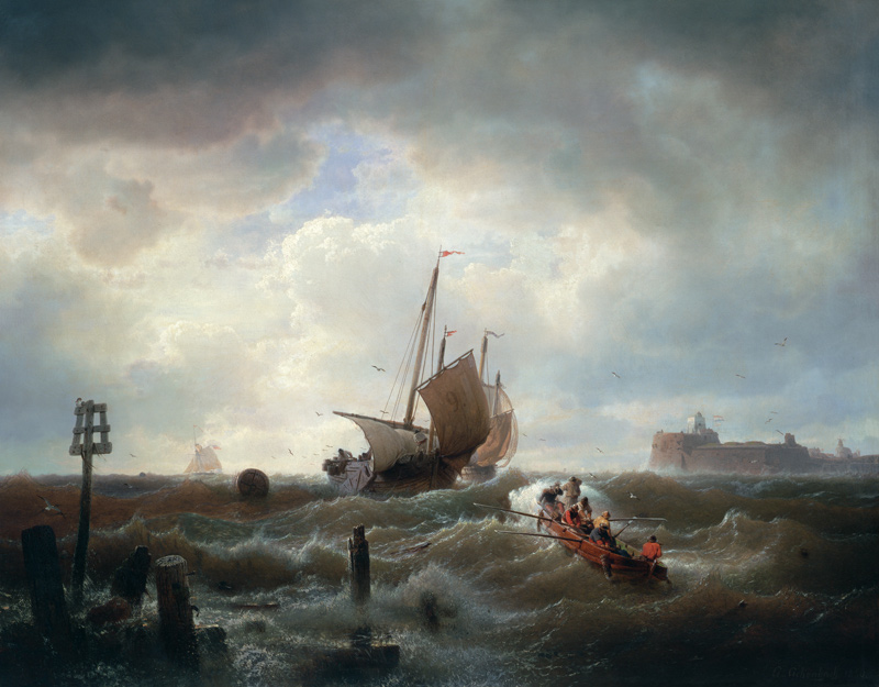 The Entrance to the Harbour at Hellevoetsluys de Andreas Achenbach