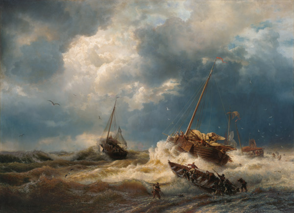 Ships in a Storm on the Dutch Coast de Andreas Achenbach