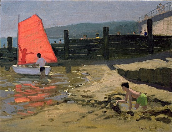 Red Sail, Isle of Wight (oil on canvas)  de Andrew  Macara