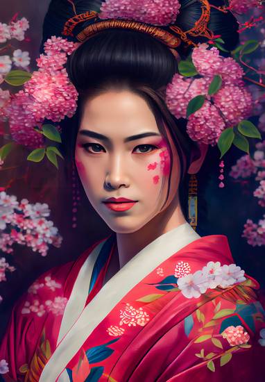 Belleza en flor: una geisha en el derroche de color de la naturaleza