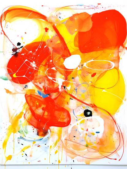 Trayectorias de Color Expresivas Rayas y Manchas Abstractas en Naranja y Amarillo