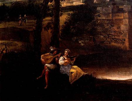 Roman Landscape with a Bridge  (detail of 186429 and 186430) de Annibale Carracci