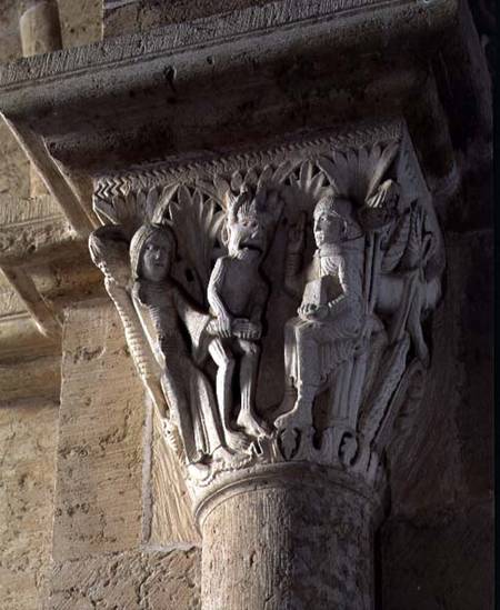 Column Capital depicting St Benedict performing an exorcism de Anonym Romanisch