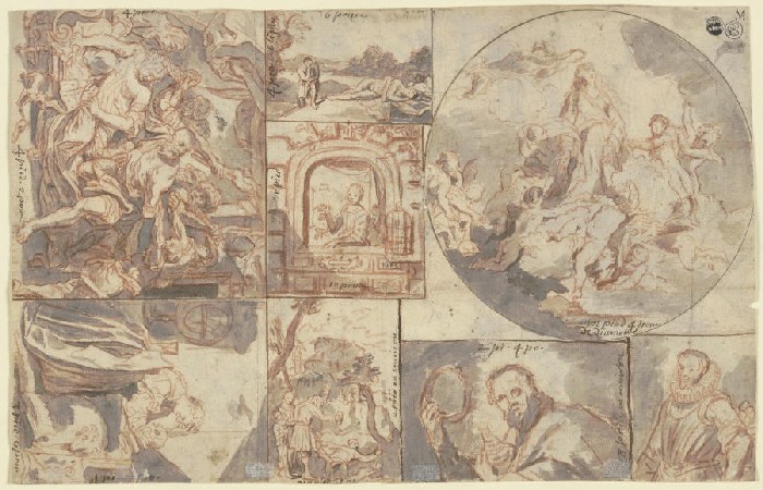 Acht Miniaturen nach Gemälden, darunter Rubens Gefangennahme des Simson sowie Domenico Fettis Melanc de Anonym