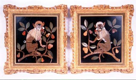 Pair of Italian pietra-dura panels of monkeys de Anonymous