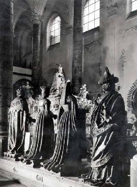 Tomb of Maximilian I (1459-1519): view of three bronze tomb figures of female mourners