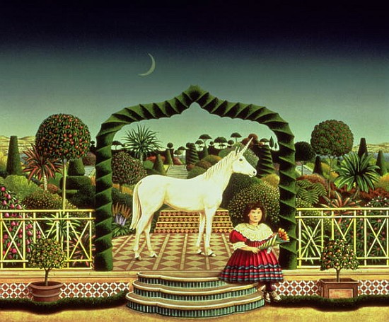 Girl with a Unicorn, 1980 (acrylic on board)  de Anthony  Southcombe