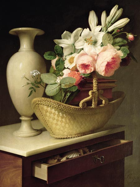 Bouquet of Lilies and Roses in a Basket de Antoine Berjon