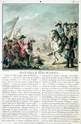 Battle of Almansa, 25th April 1707, engraved by Jean Baptiste Morret (fl.1790-1820), 1787 (colour li de Antoine Louis Francois Sergent-Marceau
