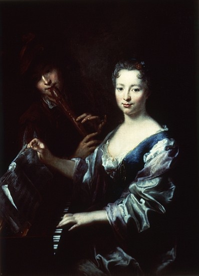 Lady playing a spinet and a flautist de Antoine Pesne