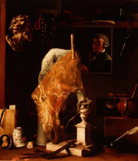 Still life of Objects with Self Portrait de Antonio Cioci or Ciocchi
