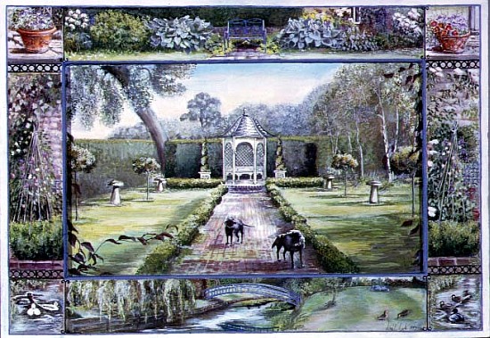 Turweston Mill Garden with Folly, 1997 (tempera on board)  de Ariel  Luke