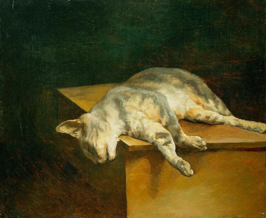 Dead Cat - (attr. to) Theodore Gericault en reproducción impresa o copia al  óleo sobre lienzo.