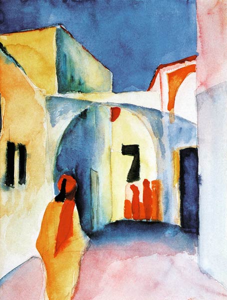 Obra expresionista por August Macke - Vista de un callejón