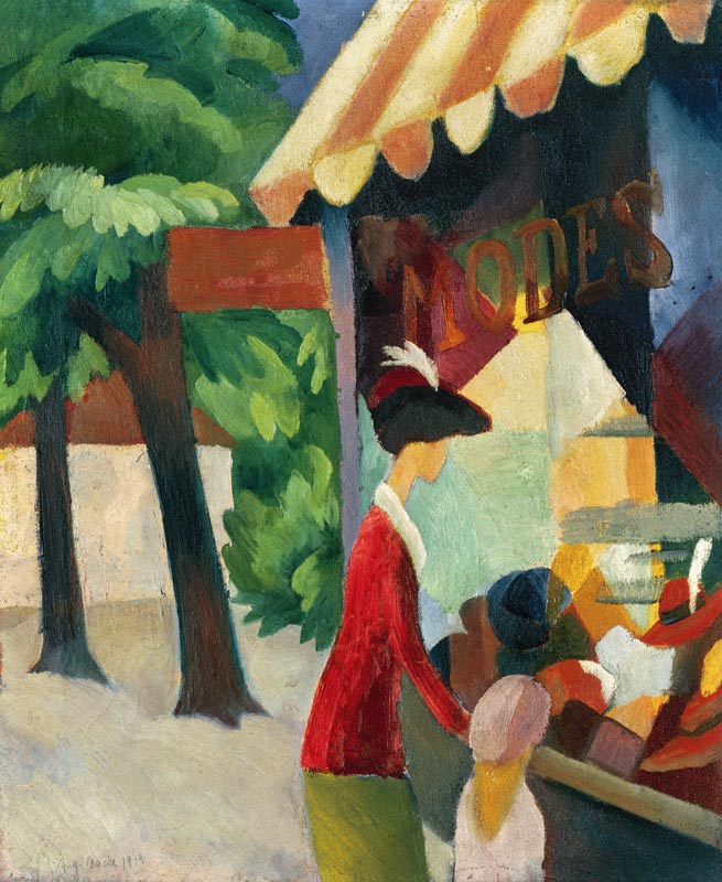 In front of the hat shop (woman with red jacket an de August Macke