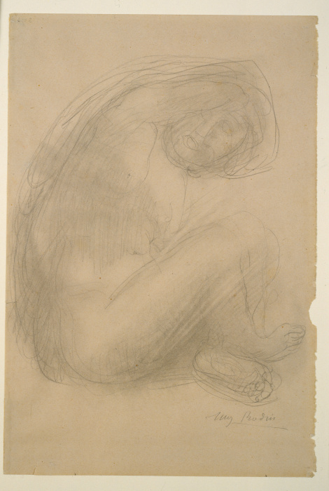 Frau im Schneidersitz mit über den Kopf geschlagenem Arm de Auguste Rodin