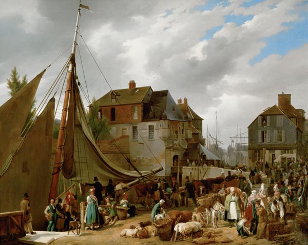Loading Livestock onto the 'Passager' in the Port of Honfleur de Auguste-Xavier Leprince
