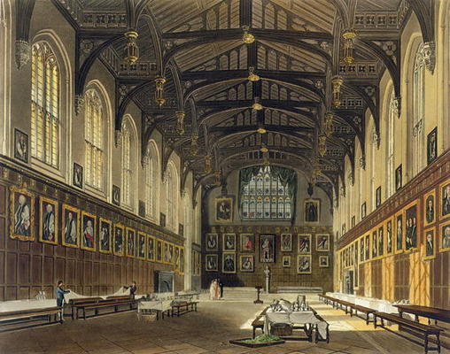 Interior of the Hall of Christ Church, illustration from the 'History of Oxford' engraved by J. Bluc de Augustus Charles Pugin