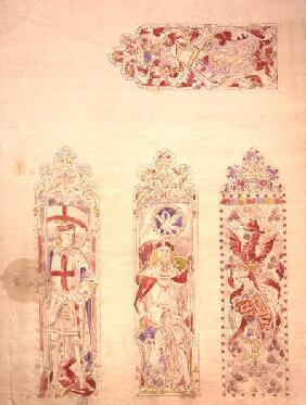 Stained glass window design for the Palace of Westminster (pen & ink and w/c on paper)