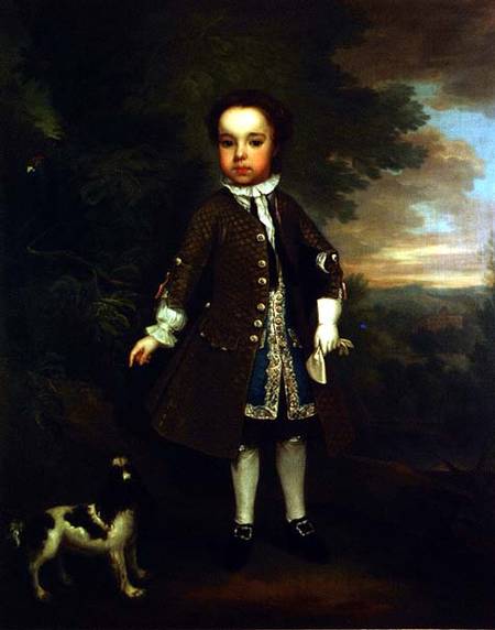 Portrait of a small boy with a spaniel and a parrot de Bartholomew Dandridge