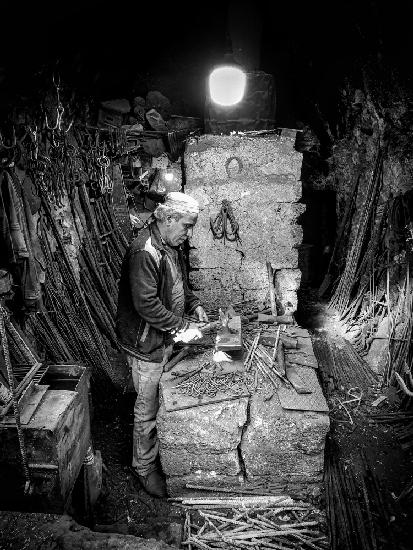 The traditional blacksmithing profession in the city of Mosul