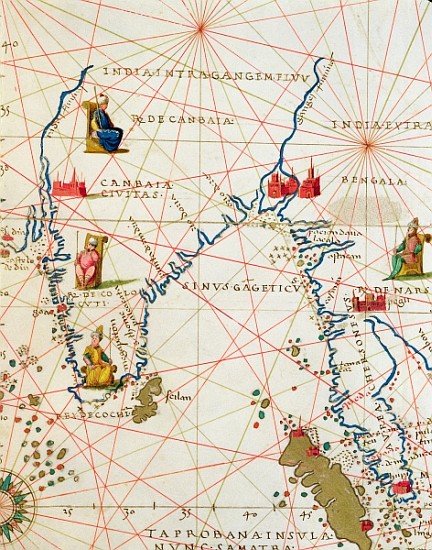 India and Malaysia, from an Atlas of the World in 33 Maps, Venice, 1st September 1553(detail from 33 de Battista Agnese