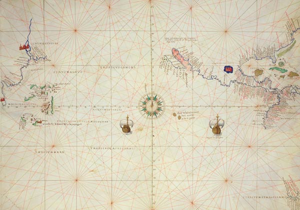 The Pacific Ocean, from an Atlas of the World in 33 Maps, Venice, 1st September 1553(see also 330962 de Battista Agnese