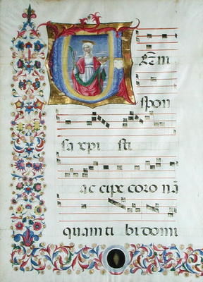 Historiated initial 'V' depicting St. Agatha (vellum) de Benvenuto  di Giovanni