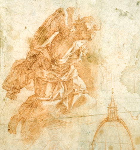 Suspended angel and architectural sketch de Bernardino Barbatelli Poccetti