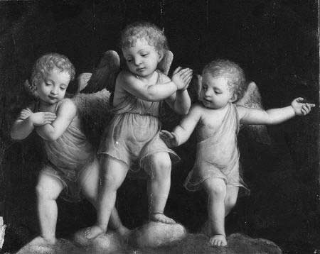 Three Cherubs - Black and white de Bernardino Luini