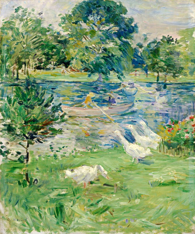 Mädchen in einem Boot mit Gänsen de Berthe Morisot