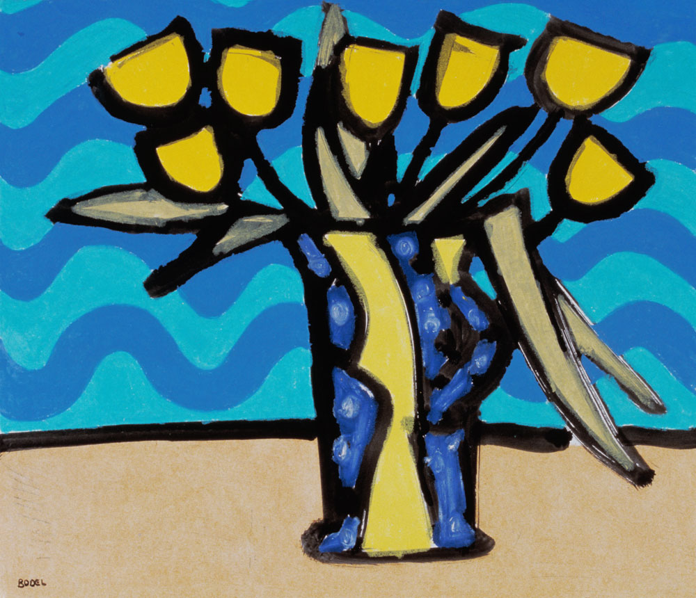 Yellow Tulips, 1996 (oil, pastel and Indian ink on paper)  de Bodel  Rikys