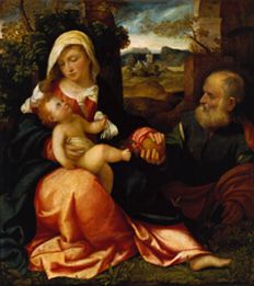 The Holy Family resting on the Flight into Egypt de Bonifacio  Veronese