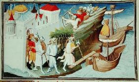 Ms Fr 2810 f.72 The Great Khan's soldiers take the island of Sypangu (vellum)