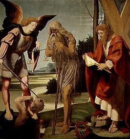 Los santos Miguel, Onuphil y Andreas de Bramantino